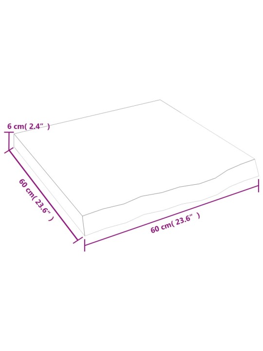 Stalviršis, 60x60x(2–6)cm, neapdorotas ąžuolo medienos masyvas