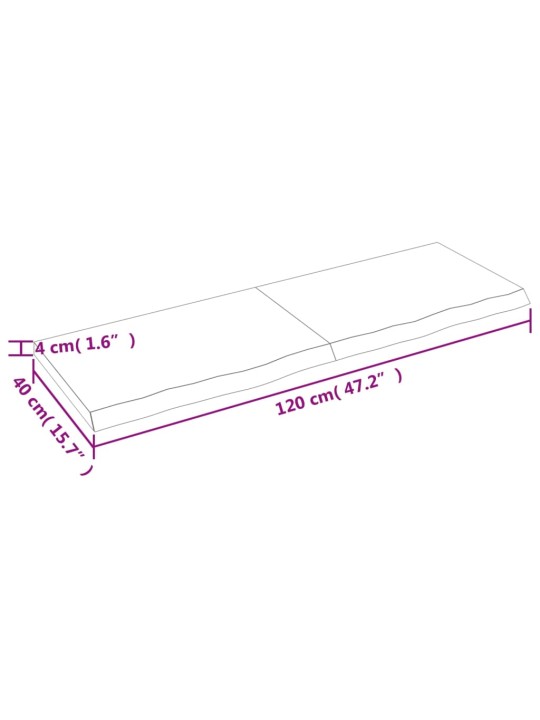 Stalviršis, 120x40x(2–4)cm, neapdorotas ąžuolo medienos masyvas
