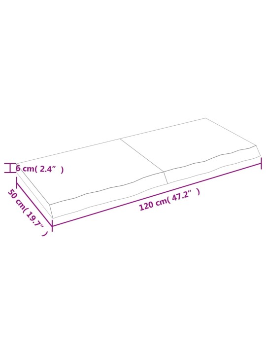 Stalviršis, 120x50x(2–6)cm, neapdorotas ąžuolo medienos masyvas