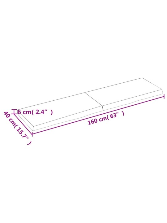 Stalviršis, 160x40x(2–6)cm, neapdorotas ąžuolo medienos masyvas
