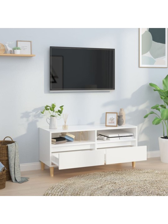 Televizoriaus spintelė, balta, 100x34,5x44,5cm, mediena, blizgi