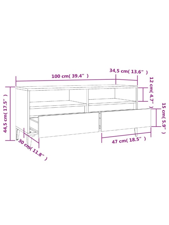 Televizoriaus spintelė, betono pilka, 100x34,5x44,5cm, mediena