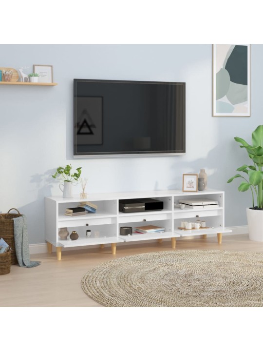 Televizoriaus spintelė, balta, 150x30x44,5cm, mediena, blizgi