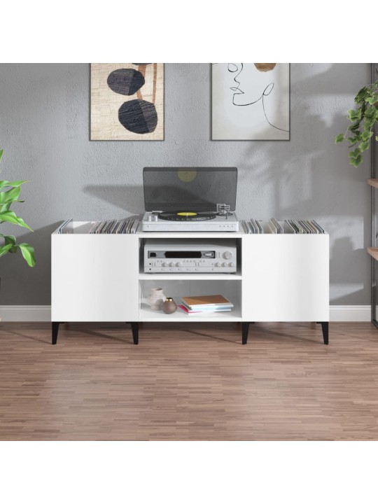 Vinilinių plokštelių spintelė, balta, 121x38x48cm, mediena