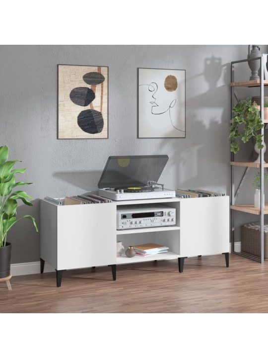 Vinilinių plokštelių spintelė, balta, 121x38x48cm, mediena