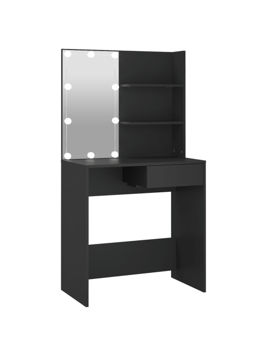 Kosmetinis staliukas su LED apšvietimu, juodas, 74,5x40x141cm