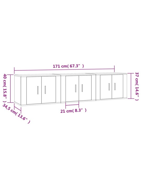Sieninės TV spintelės, 3vnt., baltos, 57x34,5x40cm, blizgios