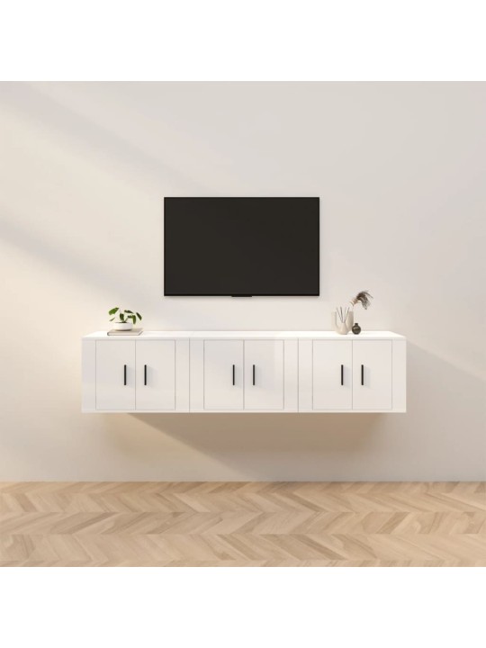Sieninės TV spintelės, 3vnt., baltos, 57x34,5x40cm, blizgios