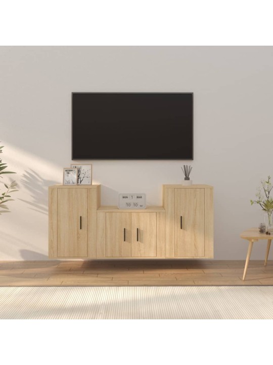 Televizoriaus spintelių komplektas, 3 dalių, ąžuolo, mediena