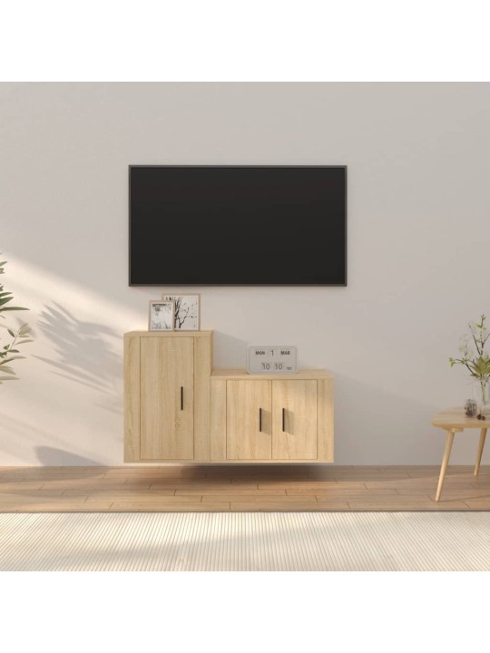 Televizoriaus spintelių komplektas, 2 dalių, ąžuolo, mediena