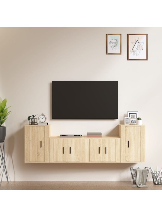 Televizoriaus spintelių komplektas, 4 dalių, ąžuolo, mediena