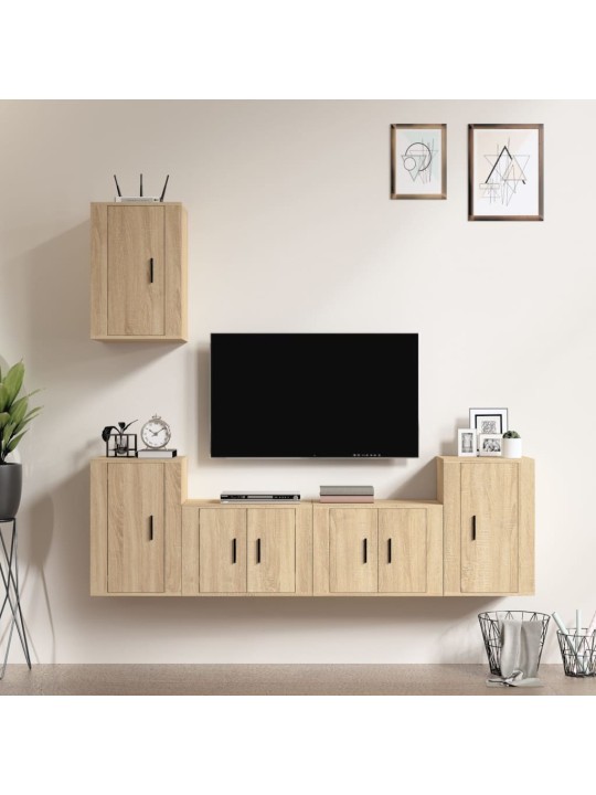 Televizoriaus spintelių komplektas, 5 dalių, ąžuolo, mediena