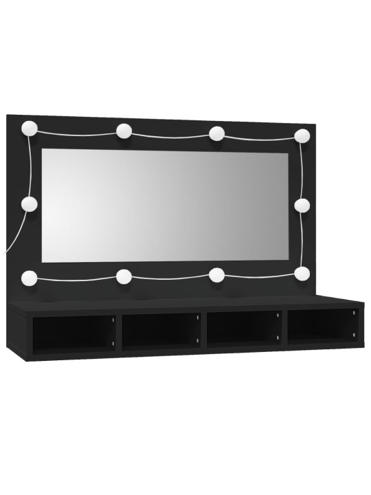 Veidrodinė spintelė su LED apšvietimu, juoda, 90x31,5x62cm
