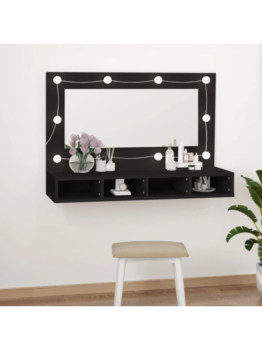 Veidrodinė spintelė su LED apšvietimu, juoda, 90x31,5x62cm