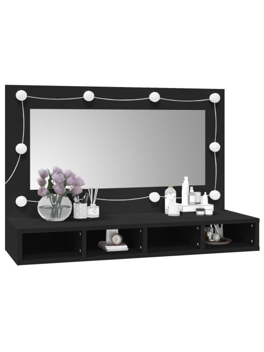 Veidrodinė spintelė su LED apšvietimu, juoda, 90x31,5x62cm