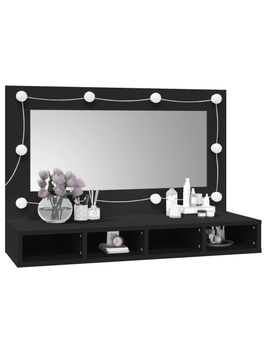 Veidrodinė spintelė su LED apšvietimu, juoda, 90x31,5x62cm