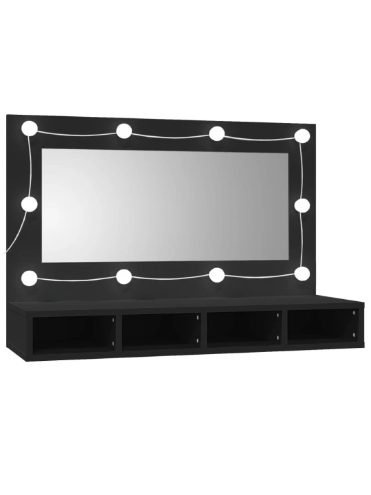 Veidrodinė spintelė su LED apšvietimu, juoda, 90x31,5x62cm
