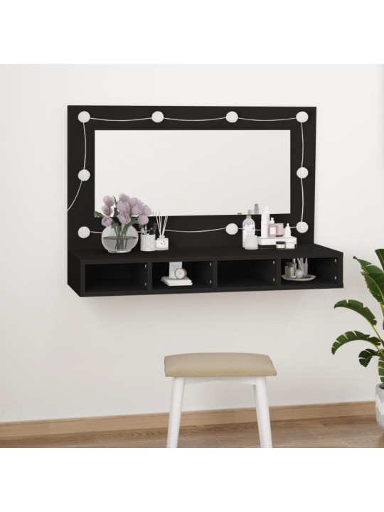 Veidrodinė spintelė su LED apšvietimu, juoda, 90x31,5x62cm