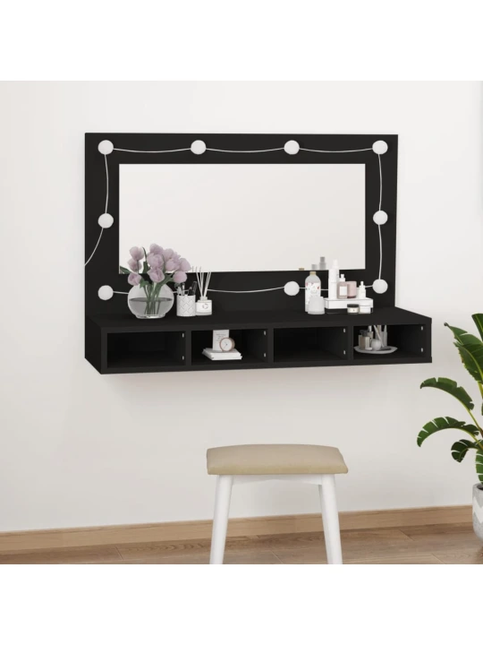 Veidrodinė spintelė su LED apšvietimu, juoda, 90x31,5x62cm