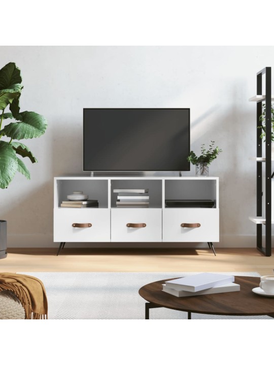 Televizoriaus spintelė, balta, 102x36x50cm, mediena, blizgi