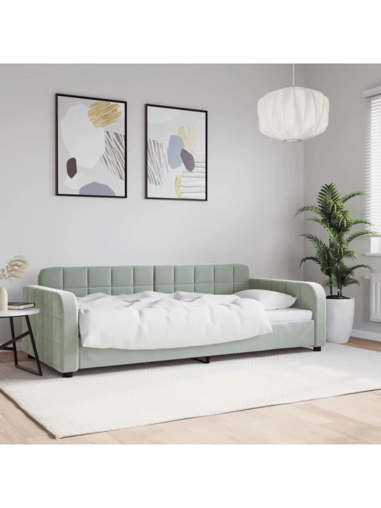 Sofa, šviesiai pilkos spalvos, 90x200cm, aksomas