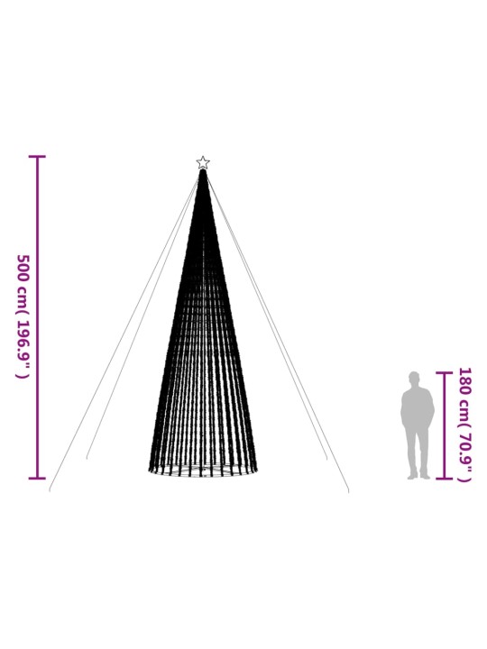 Šviečianti Kalėdų eglutė, 500cm, 1544 šiltos LED, kūgio formos