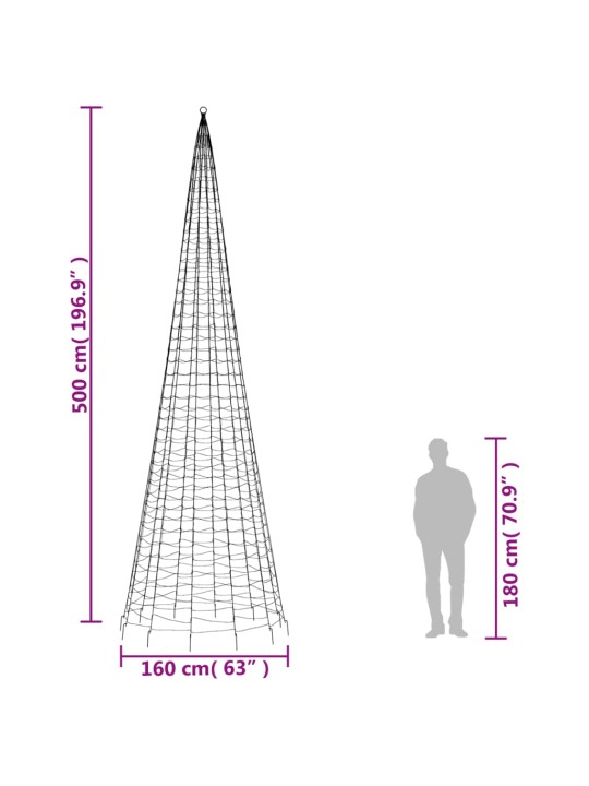 Kalėdų eglutė ant vėliavos stiebo, 500cm, 1534 šiltos LED