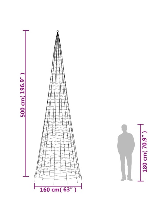 Kalėdų eglutė ant vėliavos stiebo, 500cm, 1534 mėlynos LED
