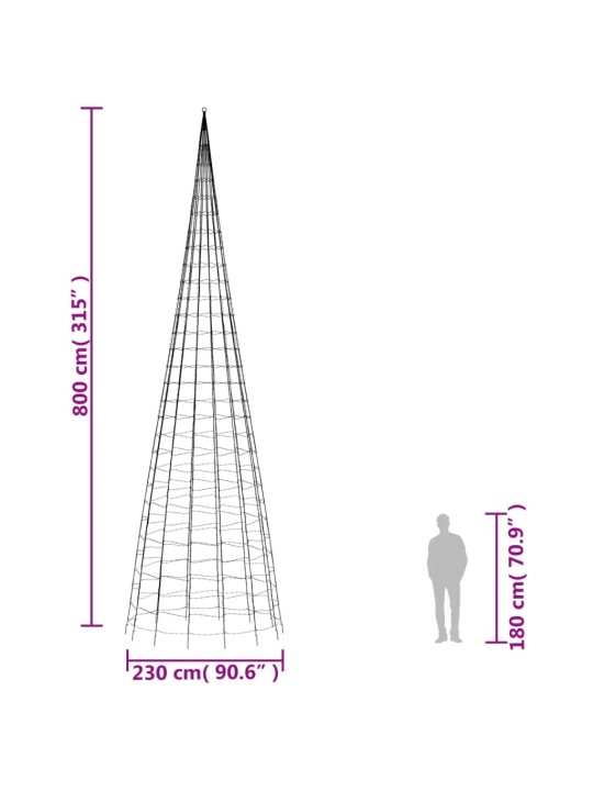 Kalėdų eglutė ant vėliavos stiebo, 800cm, 3000 mėlynų LED