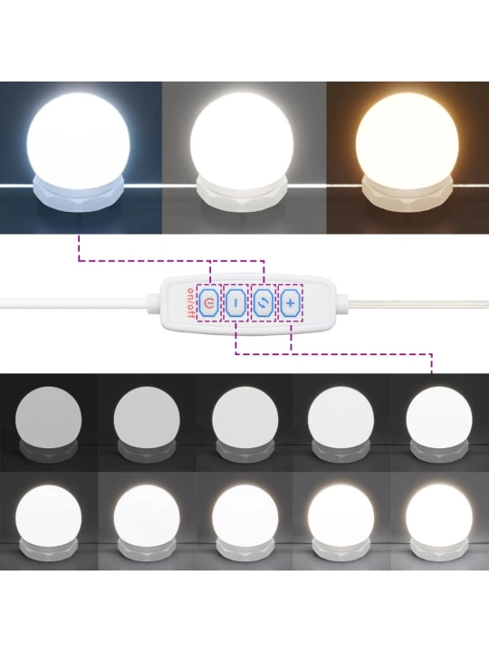 Kosmetinis staliukas su LED lemputėmis, baltas, 96x40x142cm