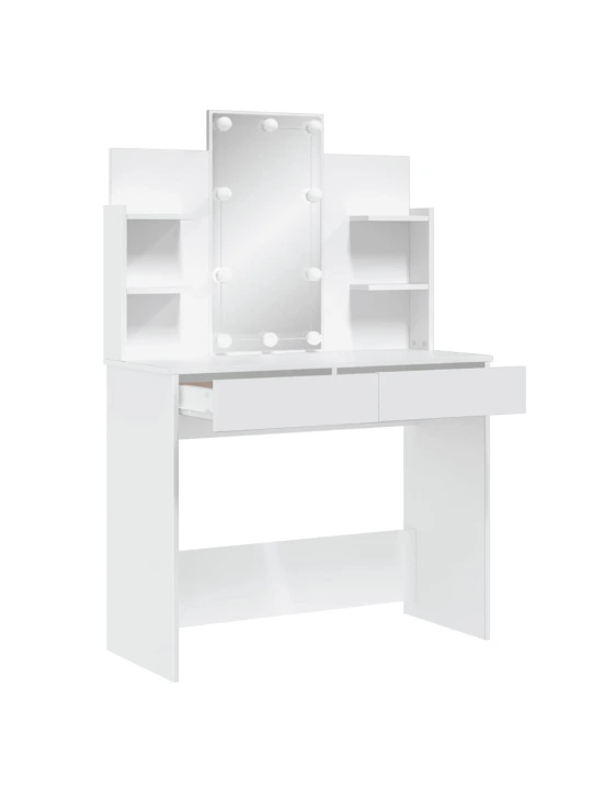 Kosmetinis staliukas su LED lemputėmis, baltas, 96x40x142cm