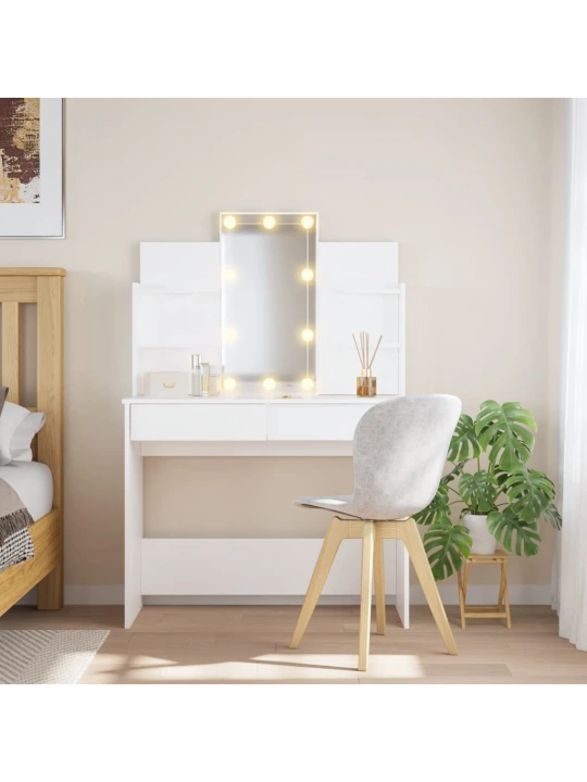 Kosmetinis staliukas su LED lemputėmis, baltas, 96x40x142cm