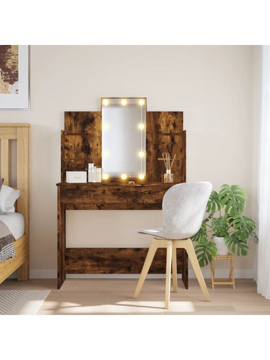 Kosmetinis staliukas su LED lemputėmis, dūminis, 96x40x142cm