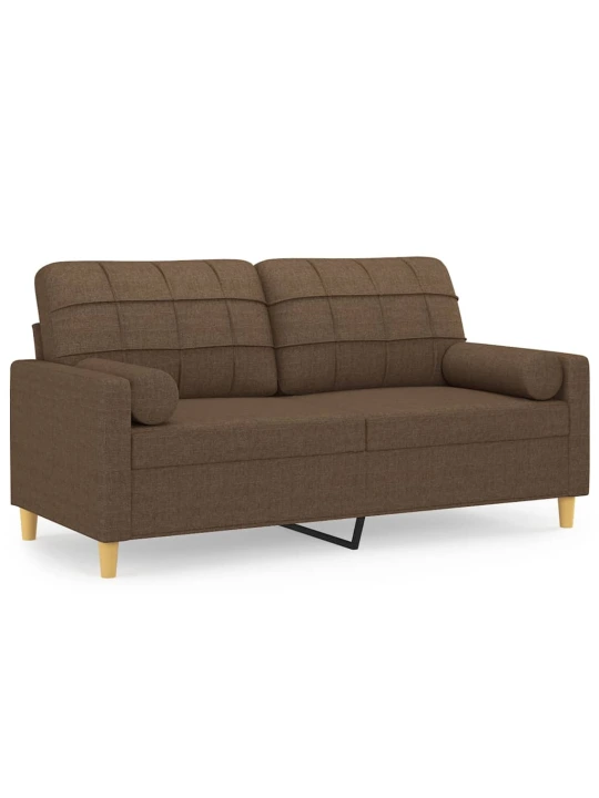 Dvivietė sofa su pagalvėlėmis, rudos spalvos, 140cm, audinys