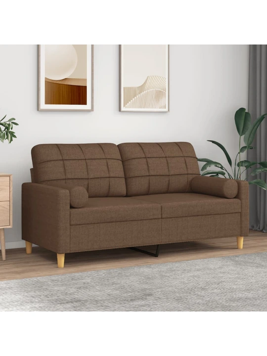 Dvivietė sofa su pagalvėlėmis, rudos spalvos, 140cm, audinys
