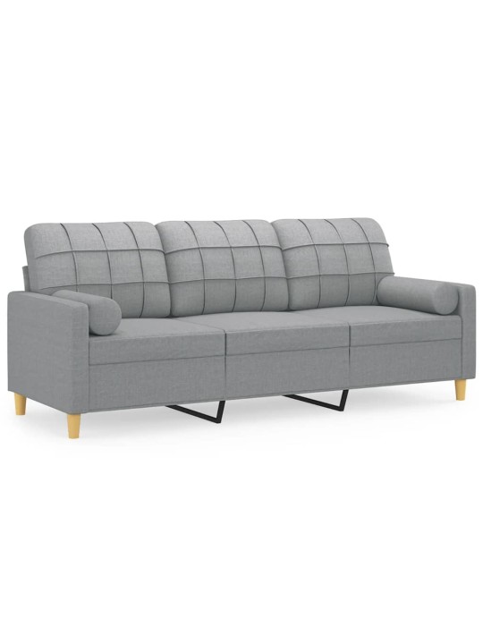 Trivietė sofa su pagalvėlėmis, šviesiai pilka, 180cm, audinys