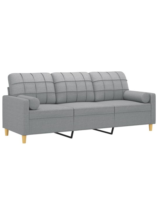 Trivietė sofa su pagalvėlėmis, šviesiai pilka, 180cm, audinys