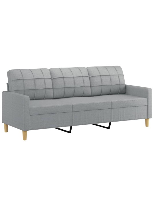 Trivietė sofa su pagalvėlėmis, šviesiai pilka, 180cm, audinys