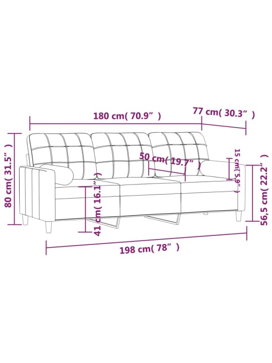 Trivietė sofa su pagalvėlėmis, šviesiai pilka, 180cm, audinys