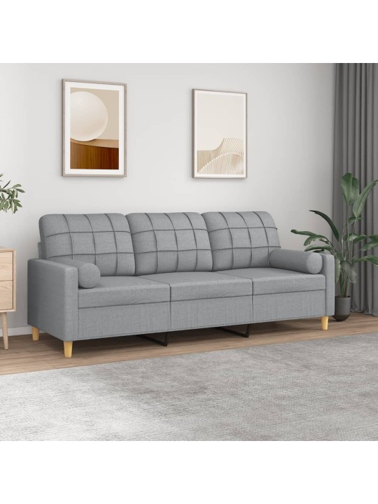 Trivietė sofa su pagalvėlėmis, šviesiai pilka, 180cm, audinys