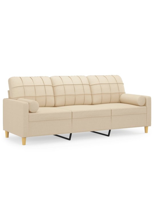 Trivietė sofa su pagalvėlėmis, kreminės spalvos, 180cm, audinys