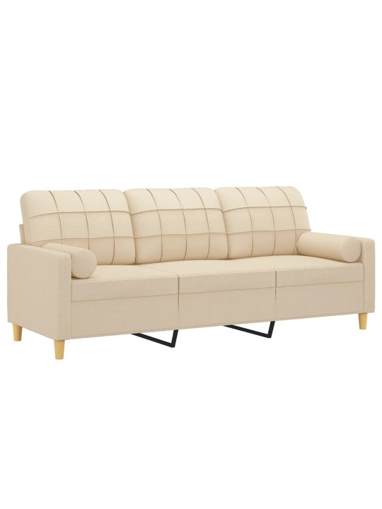 Trivietė sofa su pagalvėlėmis, kreminės spalvos, 180cm, audinys