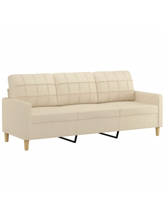 Trivietė sofa su pagalvėlėmis, kreminės spalvos, 180cm, audinys
