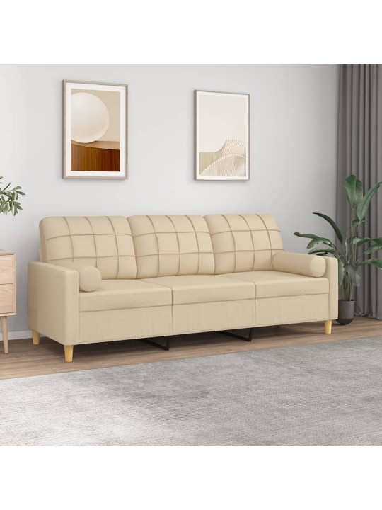 Trivietė sofa su pagalvėlėmis, kreminės spalvos, 180cm, audinys