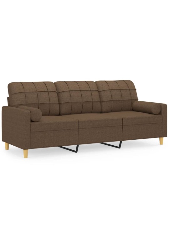 Trivietė sofa su pagalvėlėmis, rudos spalvos, 180cm, audinys