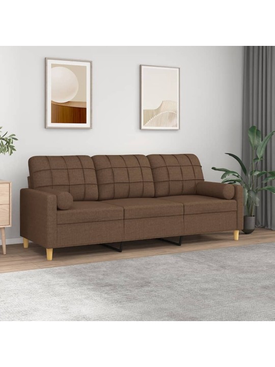 Trivietė sofa su pagalvėlėmis, rudos spalvos, 180cm, audinys