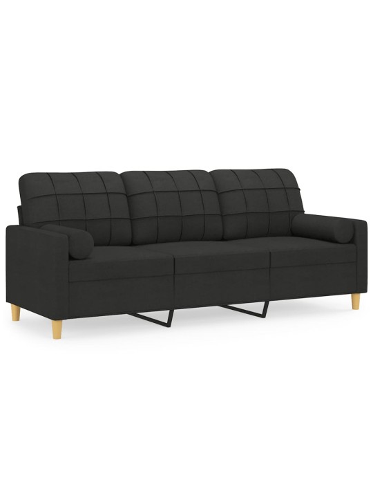 Trivietė sofa su pagalvėlėmis, juodos spalvos, 180cm, audinys