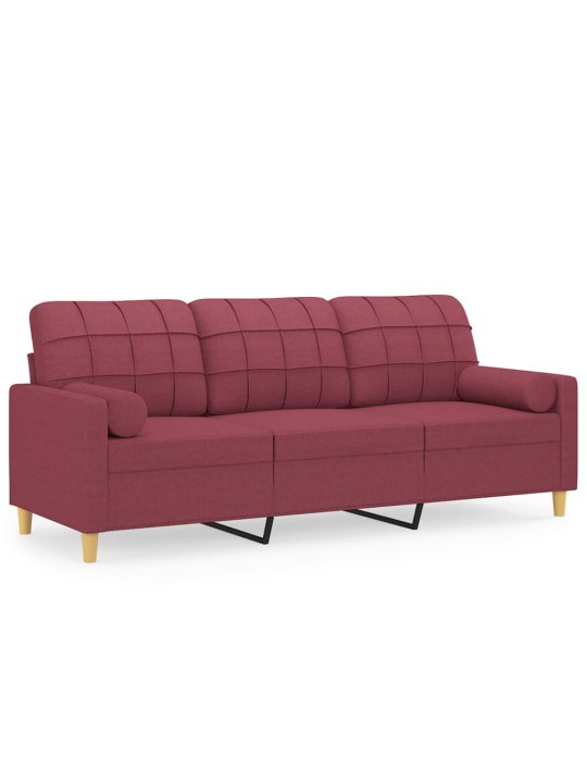 Trivietė sofa su pagalvėlėmis, raudonojo vyno, 180cm, audinys