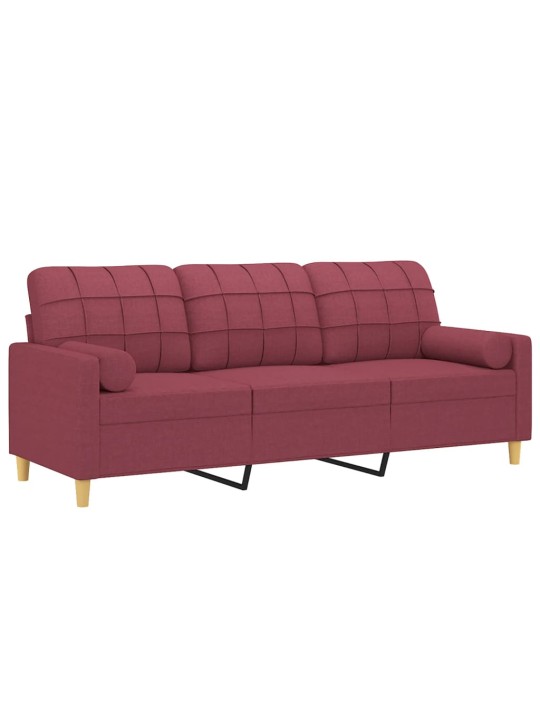 Trivietė sofa su pagalvėlėmis, raudonojo vyno, 180cm, audinys