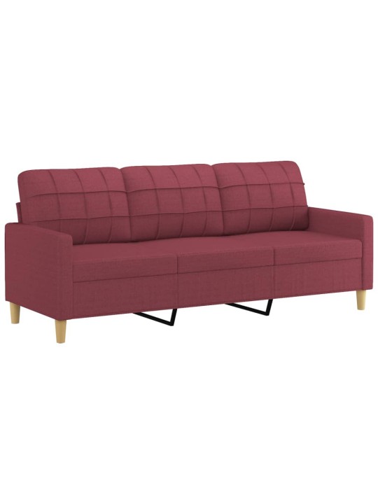 Trivietė sofa su pagalvėlėmis, raudonojo vyno, 180cm, audinys